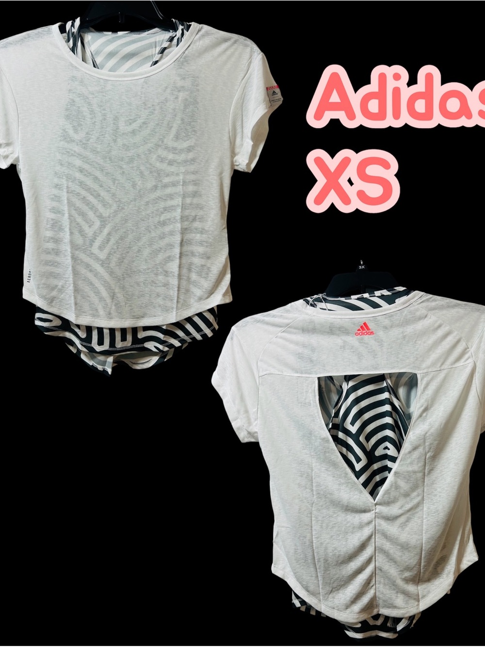 adidas White Short-Sleeve Layered Open-Back Tee with Black-White tank AXS